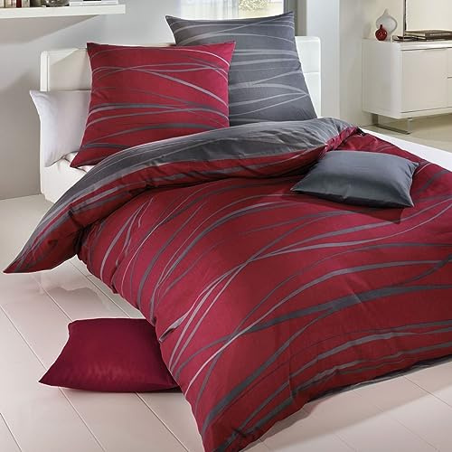 Kaeppel Wendebettwäsche Mako-Satin rubinrot Größe 1x 200x200 cm + 2X 80x80 cm
