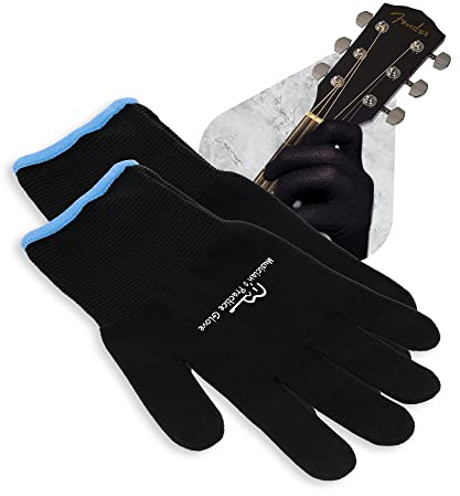 Gants d'entraînement pour Musiciens - Lot de 2 Gants de Guitare pour Femmes et Hommes, protège-Doigts pour Jouer des Instruments à Cordes, Gants Fins en Nylon pour Concerts, Grand, Noir