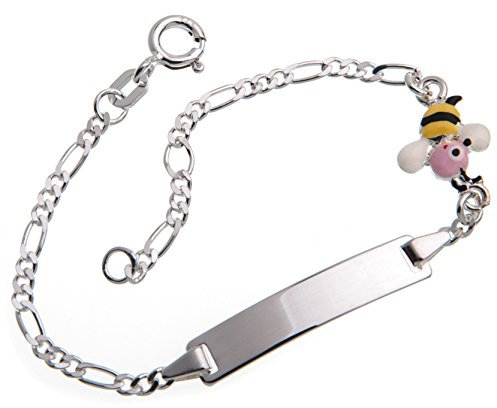 Silberketten Store Baby- & Kinder ID Armband mit Bienen-Anhänger inkl. Gravur & Geschenksäckchen I aus 925 Silber I nickelfrei allergiker-geeignet I 10 verschiedene Schriftarten I 11,5 cm