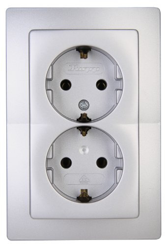 Kopp Paris Schutzkontakt-Steckdose, 2-fach, ohne Berührungsschutz, Komplettgerät für den Einbau in eine 1-fach Schalterdose Ø 60mm, 16A, 250V~, IP20, silber, 941120089