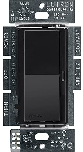 Lutron Diva LED+ Dimmer Light Switch for Dimmable LED, Halogen, and Incandescent Bulbs, 150 Watt, Single-Pole or 3-Way, DVCL-153P-BL, Black