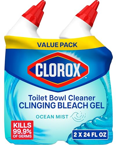 CLOROX Toilet Bowl Cleaner Clinging Bleach Gel, Ocean Mist, 24 Fl Oz, Pack of 2 (Package May Vary)