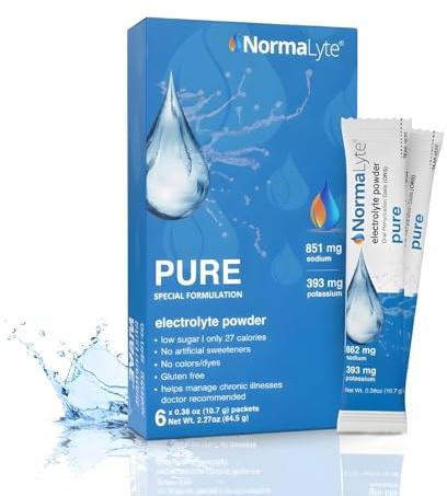 NormaLyte Sels de réhydratation orale, purs, lot de 6 (rendements de 500 ml par paquet)