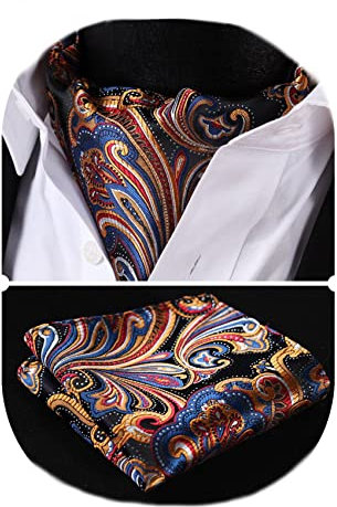 HISDERN Krawattenschal Herren Paisley Halstuch Ascot-Krawatte Seide Schal und Einstecktuch Set für Elegant Hochzeit Party,Mehrfarbig,Einheitsgröße