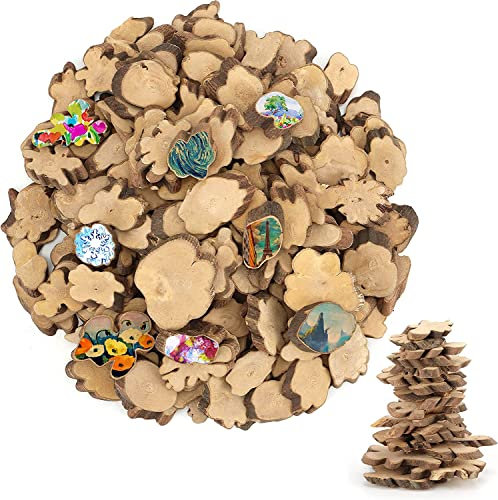 Kurtzy 500g Pack Natural Unfinished Wood Slice Chips - Sizes Ranging from 2-5.5cm - Wooden Log Slices with Bark and No Hole - for DIY Arts & Crafts, Christmas Ornaments & Wedding Decorations