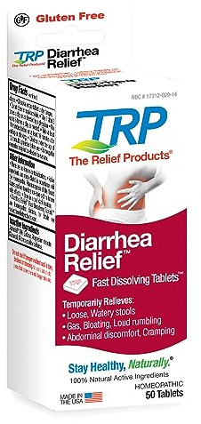 The Relief Products Diarrhea Relief - 100% Natural Active Ingredients - Relieves Loose Stools, Gas, Bloating, Discomfort - Fast Dissolving Tablets - 50ct