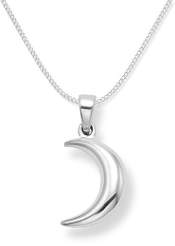 Collar con colgante de luna de plata de ley con cadena de plata de ley (15 x 4 mm) con caja de regalo incluida., Plata esterlina, Plata 1