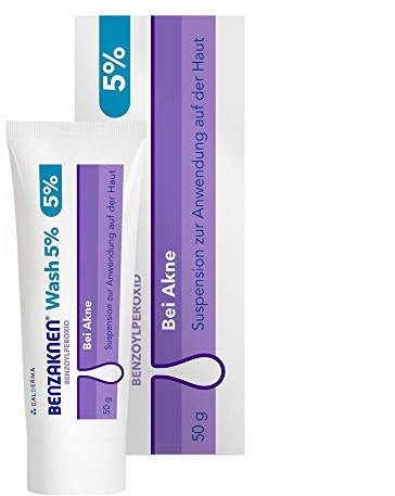 BENZAKNEN Wash 5%, 50g, Waschgel gegen Pickel & Mitesser bei leichter Akne auf Gesicht und Körper, für empfindlichere Haut geeignet, Mit BPO (Benzoylperoxid), Dermatologisch getestet