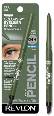 Revlon ColorStay Pencil Waterproof Eyeliner, Smudge-Proof, Eye Makeup with Built-In Sharpener, 206 Jade, 0.01 oz