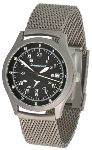 Messerschmitt Unisex Quarz Fliegeruhr ME1285-M Sextant 5ATM Schweizer Ronda 515 Uhrwerk mit Milanaise Armband