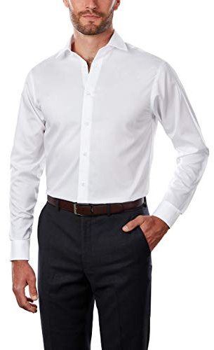 Calvin Klein Men's Regular Fit Non Iron Herringbone Solid, White, 16.5/34-35