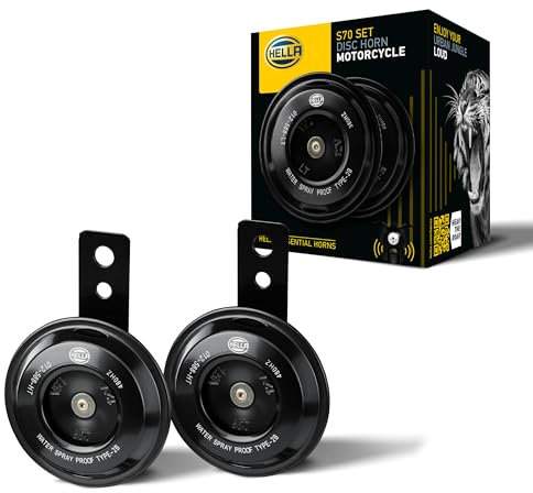 HELLA Motorrad Hupe 12V - ESSENTIAL HORN S70 SET - 108dB(A) - Frequenzbereich: 380/480Hz - Tiefton/Hochton - elektrisch - Menge: 2-3AL 012 588-011