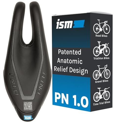 ISM PN 1.0 Narrow Road Bicycle Seat for Men and Women - Noseless Bike Seat with Optimal Leg Clearance for Road, Time Trial, Triathlon, and Gravel Bikes - Features Patented ISM Saddle Design
