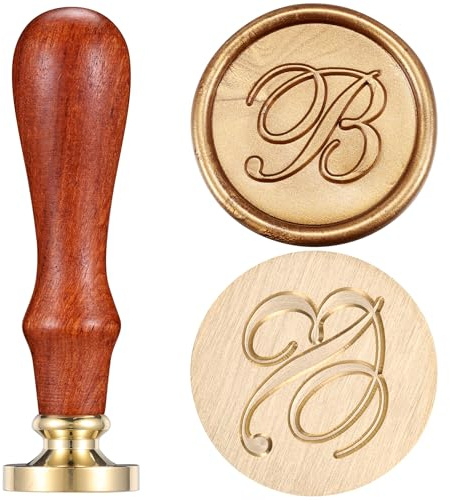 Letter B Wax Seal Stamp, Yoption Vintage Brass Head Wooden Handle Initial Alphabet Sealing Wax Stamp for Wedding Envelopes Christmas Gift