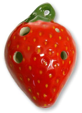 4 Hole Pendant Ocarina - Strawberry Design - Ceramic -Soprano F – Necklace Flute - Focalink - Perfect Travel Companion – Jewelry You Can Play – Free Scales, Songs and Instructions