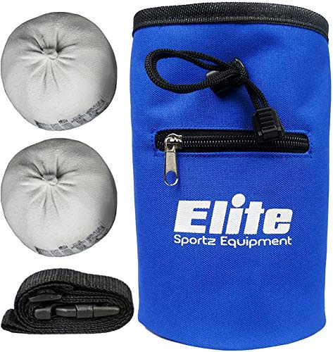 Elite Sportz Equipment Chalk Bag for Rock Climbing with 2 Chalk Balls– Leak Proof Drawstring & Secure Zipper Pocket | Rock Climbings Chalks Bag for Gym, Bouldering, & Trad Climbing (Blue)