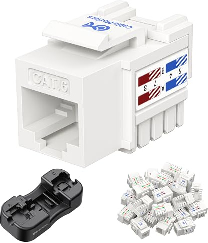Cable Matters [UL Listed] 50-Pack 10Gbps Cat6 Keystone Jacks, RJ45 Keystone Jack, Ethernet Modular Jack in White with Punch-Down Stand for Patch Panel and Wall Plate