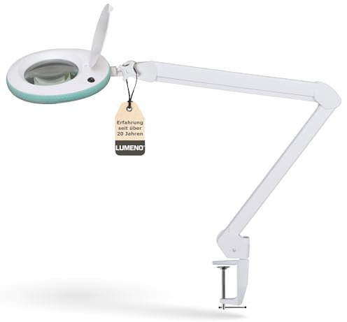 Lumeno LED lampada d'ingrandimento 7218GN con lente in vero vetro da 127 mm, lampada da lavoro e cosmetica, per estetista, hobbisti, ausilio alla lettura, 8 diottrie verde
