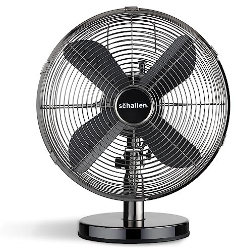 Schallen Home & Office Electric Sturdy Metal 12 3 Speed Tilt Oscillating Worktop Desk Table Air Cooling Fan (Gunmetal | Dark Grey)