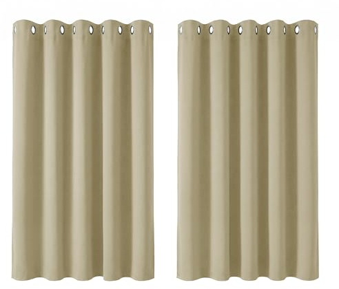 Deconovo Super Soft Room Darkening Curtains Thermal Insulated Eyelet Curtains for Nursery 66 x 54 Inch Beige 2 Panels