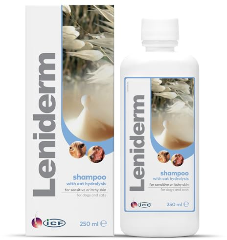 ICF | Leniderm | Shampoo per cani e gatti con infuso di avena | Cura lenitiva per la pelle pruriginosa o sensibile | Arricchito con avena idrolizzata, olio di cartamo, betaina, lanolina | 250 ml