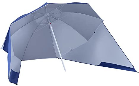 Outsunny 2m UV Protection Fishing Beach Umbrella Brolly Shelter w/Side Panel Tent Blue