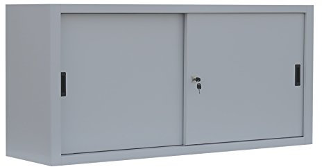 Schiebetürenschrank komplett montiert grau 75x160x45cm (HxBxT) Schwebetürenschrank Büro Aktenschrank Sideboard aus Stahl 550130