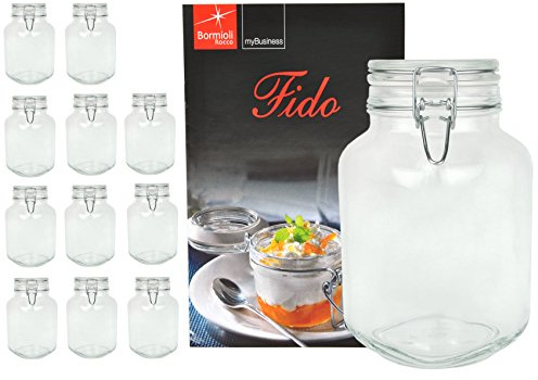 Bormioli - Set da 12 vasetti in vetro per conserva con chiusura a leva, capacità 3 litri, libro di ricette Bormioli incluso
