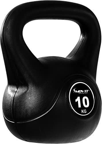 MOVIT Kettlebell BASIC BLACK, Kugelhantel mit Bodenschonender Kunststoffhülle, 1 bis 20 kg, Schadstoffgeprüft, 10 kg