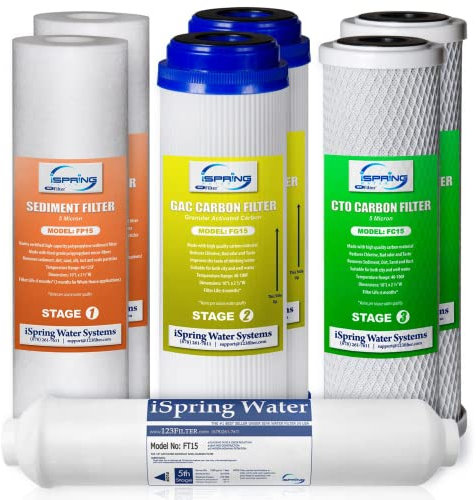 iSpring F7 Umkehrosmose Filter, 1 Jahr Ersatzversorgungs Filterkartuschensatz für standardmäßige 5stufige Umkehrosmoseanlage, 7 Stücke