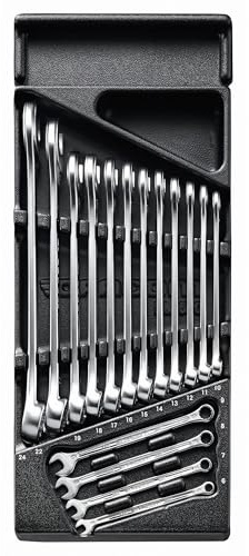 FACOM - Foam Module of 16 OGV 6-24 mm Combination Wrenches - MOD.440-1 - Compatible with The FACOM Modular Storage System - for Professionals and Individuals - Steel Alloy with Satin Chrome Finish