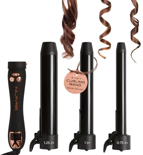 NuMe Automatic Curling Iron, 3 In 1 Curling Wand Set For Beach Waves, Hair Curler With 3 Interchangeable Tourmaline Ceramic Barrels, Professional Hair Curler Set for Short, Long Hair, Hair Styling Kit