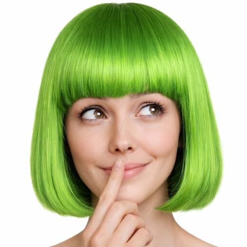 Hatstar Bob Perücke Grün, Charleston-Perücke für Damen und Herren, Kostüm Accessoire für Karneval, Fasching und Halloween, 100% Polyester