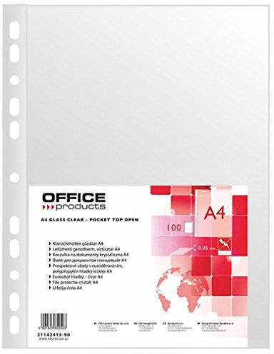 Fundas perforadas para productos de oficina PP A4 Cristal 50 micras 100 piezas/Archivo de documentos/tipo-cristalino/Kind-Standard/Material-PP/Color-Transparente/Formato-A4/Grosor (mm)-50