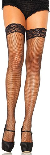 Leg Avenue Lycra-Netzstrümpfe mit Silikon-Spitzenborde O/S, 1 Stück