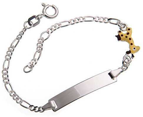 Silberketten Store Baby Gravurarmband, ID Armband mit Giraffe inklusive Gravur (beidseitig) - massiv 925 Silber, Länge wählbar 10,5-15,5cm