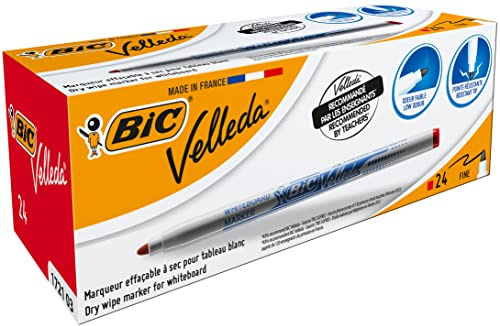 BIC Velleda 1721 Marcadores de Pizarra Blanca punta fina - Rojo, Caja de 24 rotuladores