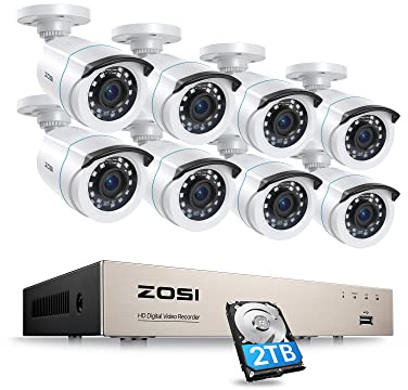 ZOSI 8CH 5MP Lite H.265+ DVR avec Disque Dur 2 to Intégré Plus 8pcs Caméra Surveillance Extérieure Full HD 1920TVL - 24 m Vision Nocturne - Détection de Mouvement et Alerte Instantanée