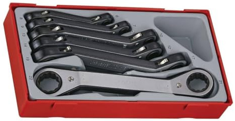 Teng Tools 6 Piece 12 Point Double Ended RORS Offset Reversible Ratcheting Ring Wrench Set - TTRORS