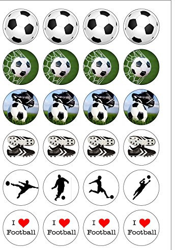 24 PRE CUT I Love Football Sport Edible Wafer Paper Round Cake Toppers Decorations