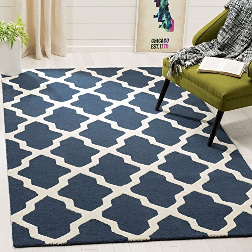 Safavieh Trellis Indoor Hand Tufted Rectangle Area Rug, Cambridge Collection, CAM121, in Navy Blue / Ivory, 152 X 244 cm for Living Room, Bedroom or Any Indoor Space