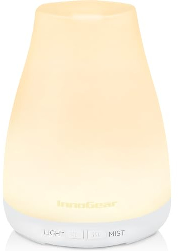 InnoGear Essential Oil Diffuser, Ultrasonic Diffusers for Home Aromatherapy Humidifier for Bedroom Room 7 Colors LED 2 Mist Mode Auto Off, Basic White