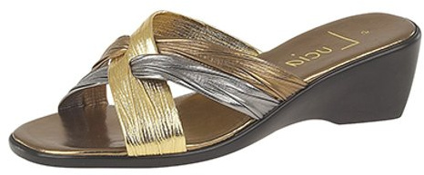 Ladies Mule Wedge Heel Sandals Casual or Evening Bronze/Pewter/Gold Size 4