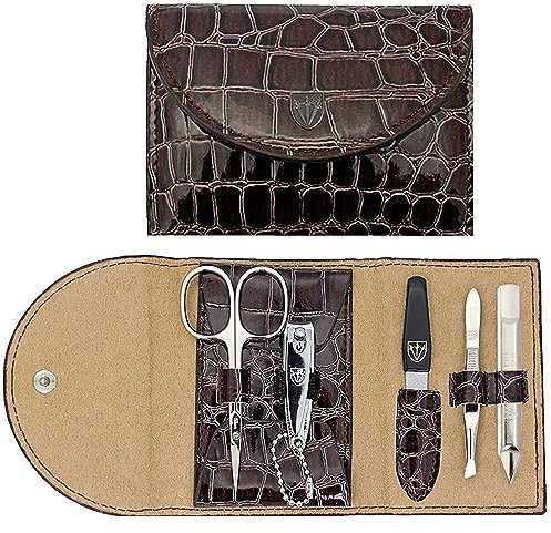 3 Swords Germany - brand quality 5 piece manicure pedicure grooming kit set for professional finger & toe nail care scissors clipper fashion leather case in gift box, Made by 3 Swords (0928)