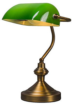 QAZQA - Klassisch I Antik Klassische Nachttischlampe | Tischleuchte I Tischlampe I Lampe I LeuchteINotarleuchte aus Bronze mit grünem Glas - Banker I Wohnzimmer I Bankerleuchte - Stahl Länglich I Rund
