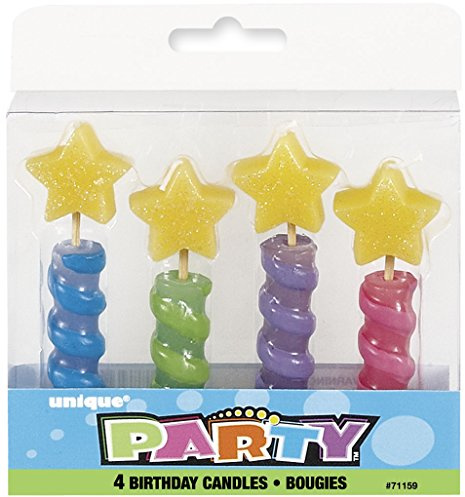 Star Top Birthday Candles (Pack of 4) - Assorted Wax Colors - Perfect for Birthdays, Anniversaries & Holidays