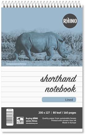 Rhino Shorthand Notebook, 160-Page / 8mm Lined Notepad, 1-Pack, Reporters Spiral Notebook, Wirebound Writing Pad