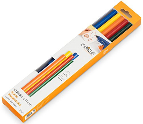Steinel Colour Klebesticks 11 mm, 10 farbige Sticks, 250 g, bunter Schmelzkleber für kreatives Basteln und Schmücken, Bunt