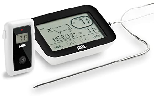 ADE BBQ1408 Funk-Bratenthermometer. Digitales Grill-Thermometer mit Touch-Display, Funkempfänger, Messgabel aus Edelstahl. Elektronisches Ofenthermometer für den perfekten Garpunkt. Inkl. Batterien