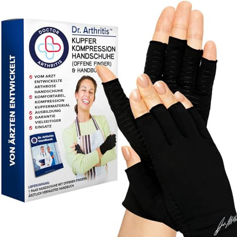 Dr. Arthritis Guantes Sin Dedos de Compresión Desarrollados por Médicos - Muñequera Tendinitis Pulgar Con Cobre - Incluyen Un Par y Manual Sanitario (Idioma Español No Garantizado)